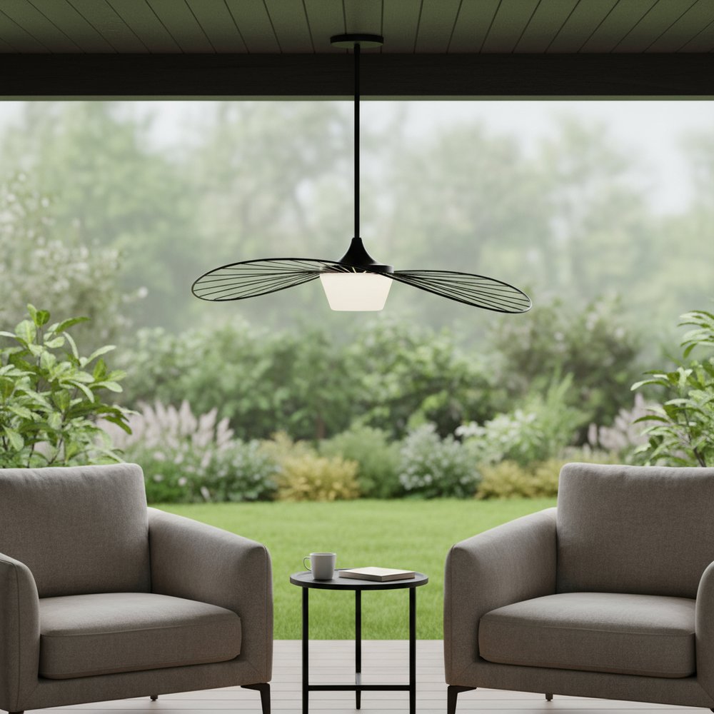 34" Black Aluminum Geometric Wavy LED Dimmable Outdoor Hanging Light