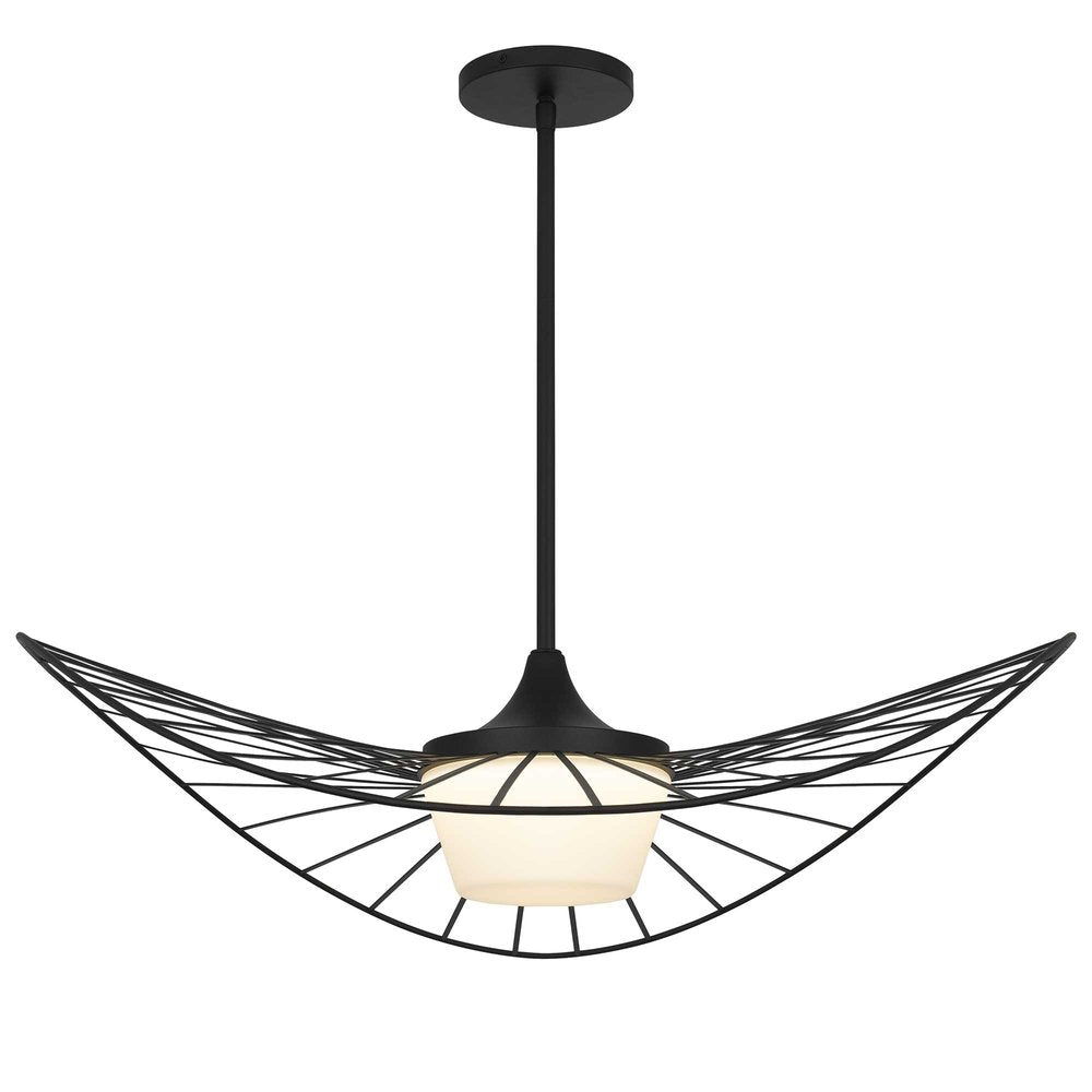 34" Black Aluminum Geometric Wavy LED Dimmable Outdoor Hanging Light