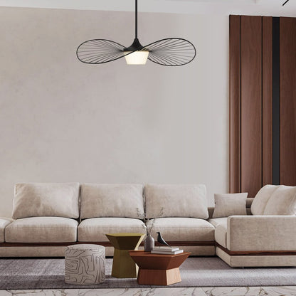 34" Black Aluminum Geometric Wavy LED Dimmable Outdoor Hanging Light