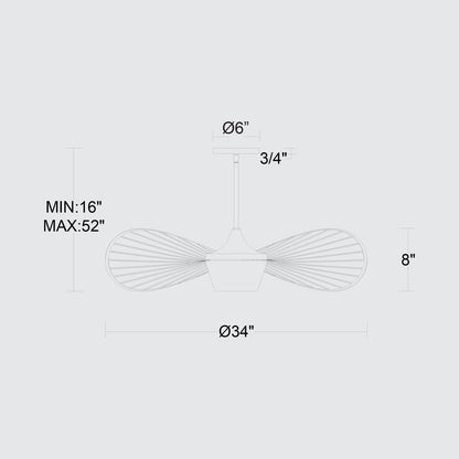 34" Black Aluminum Geometric Wavy LED Dimmable Outdoor Hanging Light