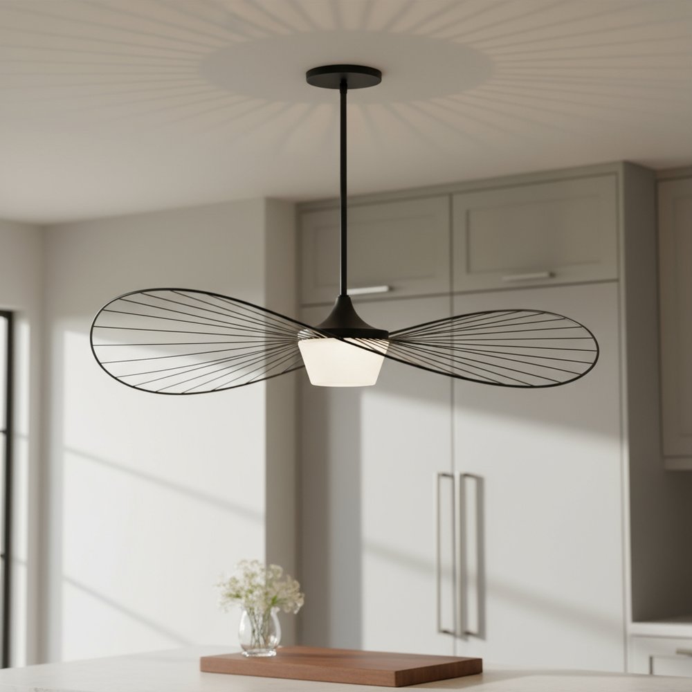 44" Black Aluminum Geometric Wavy LED Dimmable Outdoor Hanging Light