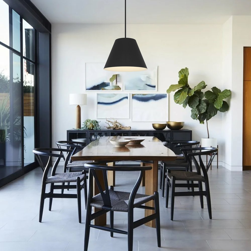 16" Black Aluminum Cone LED Dimmable Outdoor Pendent Hanging Light