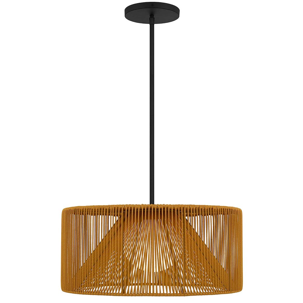 Natural And Black Rattan String And Metal LED Dimmable Outdoor Hanging Pendent Light