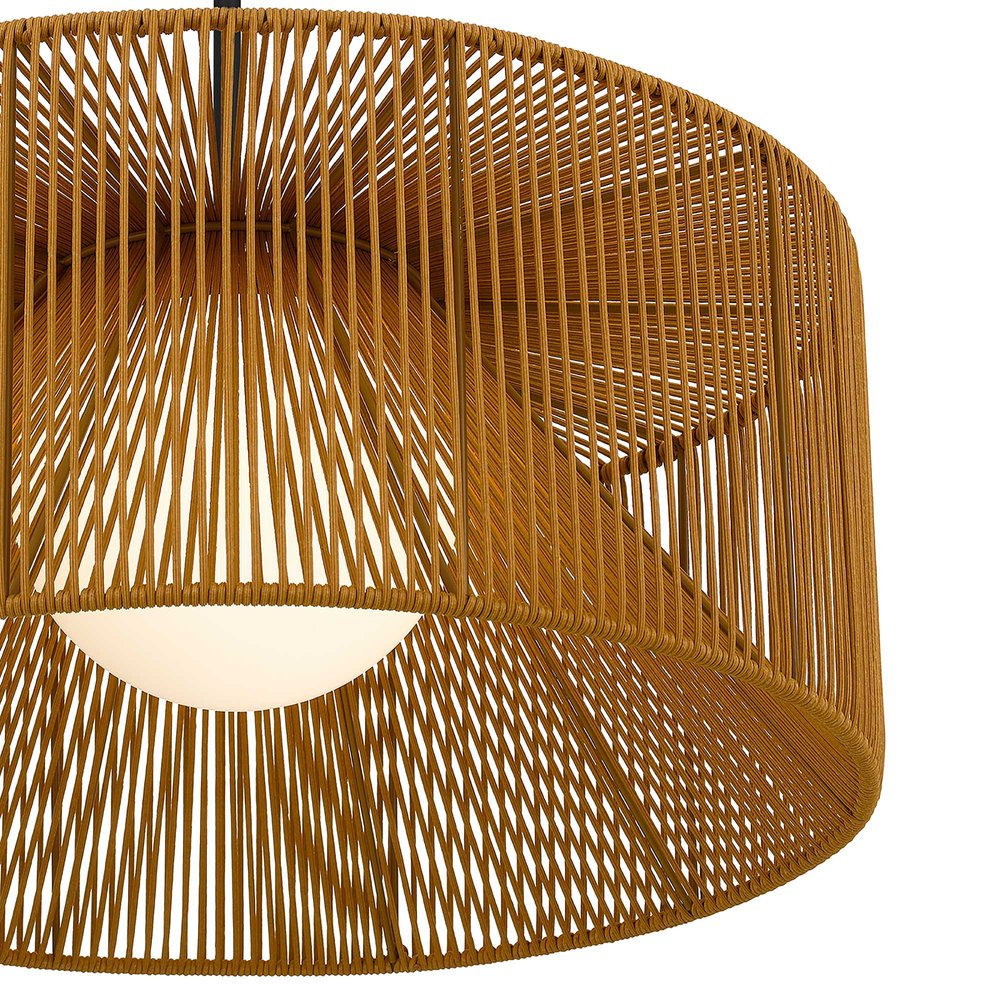 Natural And Black Rattan String And Metal LED Dimmable Outdoor Hanging Pendent Light