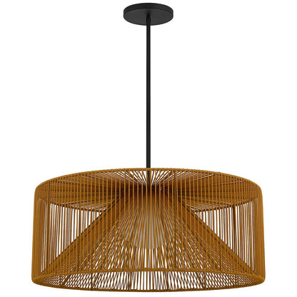 Natural And Black Rattan And Metal LED Dimmable Outdoor Hanging Pendent Light