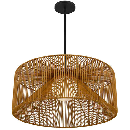 Natural And Black Rattan And Metal LED Dimmable Outdoor Hanging Pendent Light