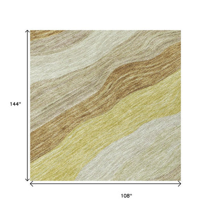9' X 12' Wheat Khaki And Beige Striped Washable Indoor Outdoor Area Rug