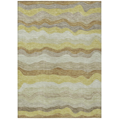 9' X 12' Wheat Khaki And Beige Striped Washable Indoor Outdoor Area Rug