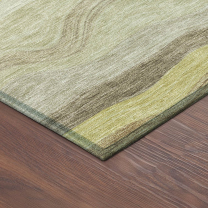 9' X 12' Wheat Khaki And Beige Striped Washable Indoor Outdoor Area Rug