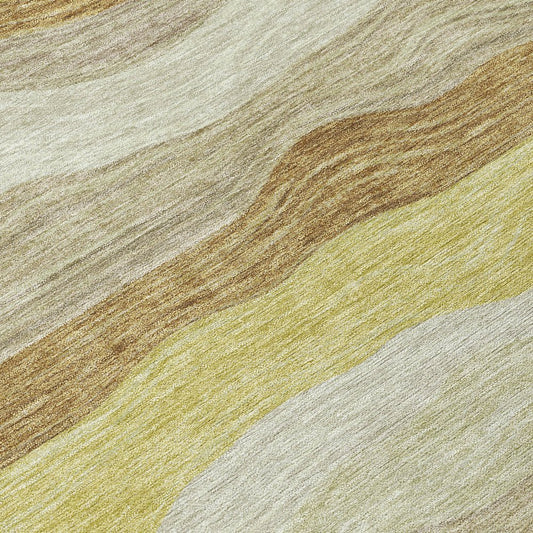 9' X 12' Wheat Khaki And Beige Striped Washable Indoor Outdoor Area Rug
