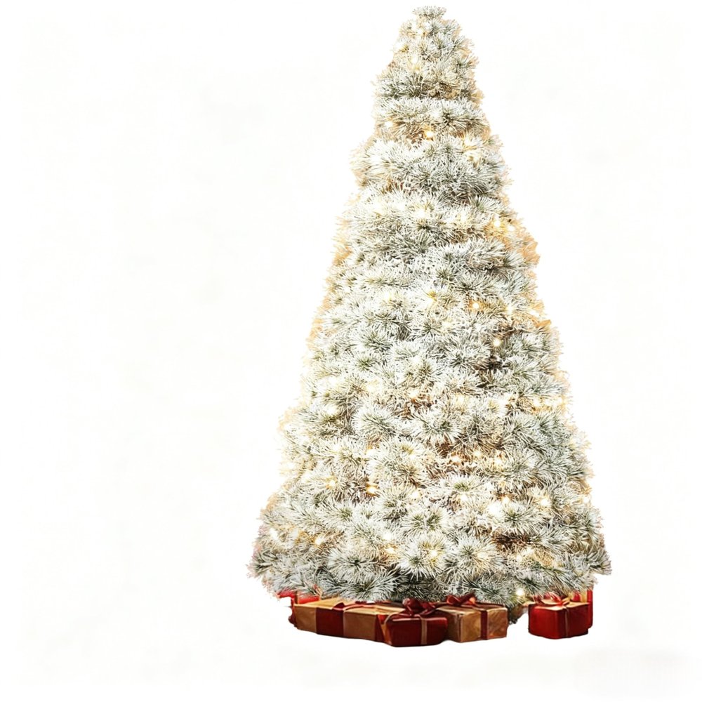 7.5' White Pre Lit Full Flocked Spruce Christmas Tree