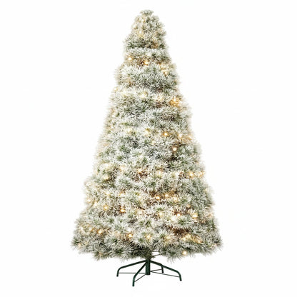 7.5' White Pre Lit Full Flocked Spruce Christmas Tree