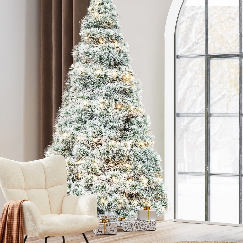 7.5' White Pre Lit Full Flocked Spruce Christmas Tree