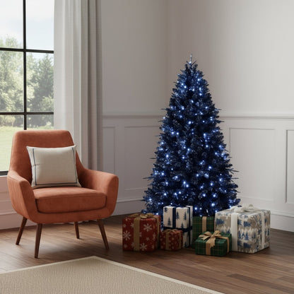 7' Black Pre Lit Full Spruce Christmas Tree