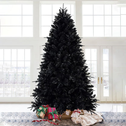 7' Black Pre Lit Full Spruce Christmas Tree