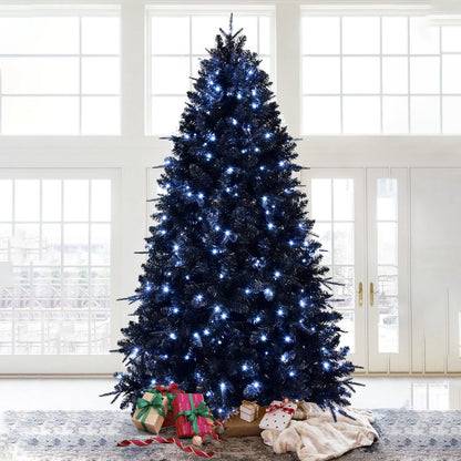 7' Black Pre Lit Full Spruce Christmas Tree