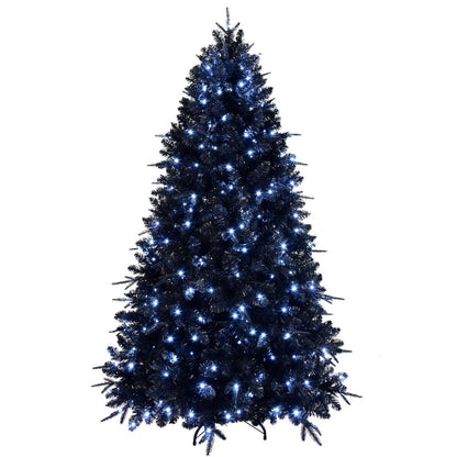7' Black Pre Lit Full Spruce Christmas Tree