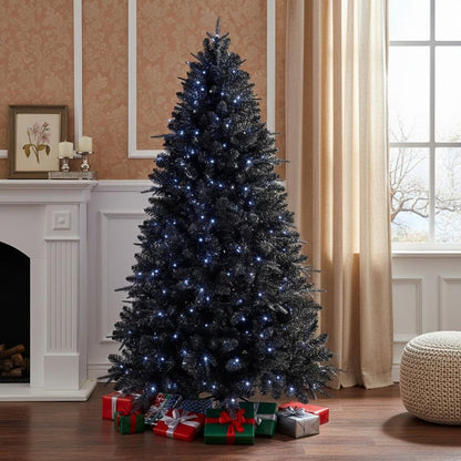 7' Black Pre Lit Full Spruce Christmas Tree