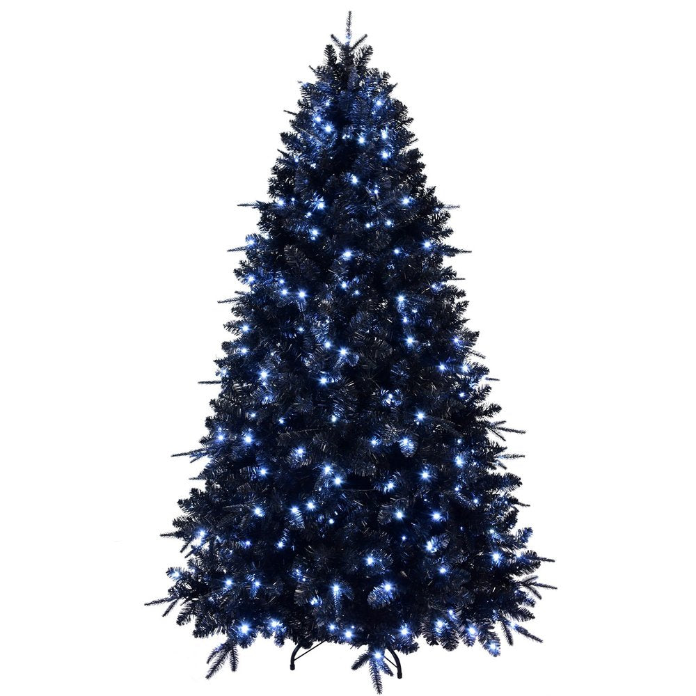 7' Black Pre Lit Full Spruce Christmas Tree