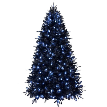 7' Black Pre Lit Full Spruce Christmas Tree