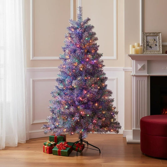 6' Silver Pre Lit Full Frosted Spruce Christmas Tree