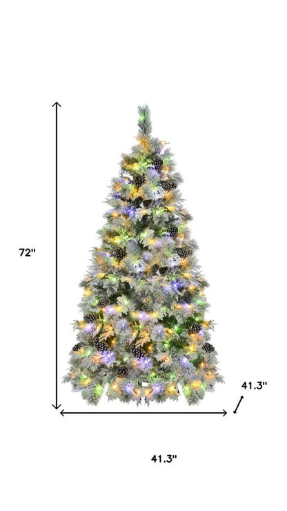 6' White Pre Lit Full Frosted Spruce Christmas Tree With Decorations
