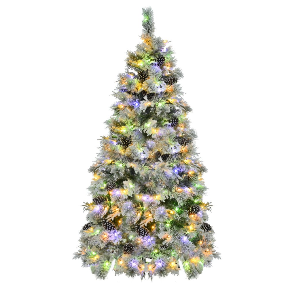 6' White Pre Lit Full Frosted Spruce Christmas Tree With Decorations