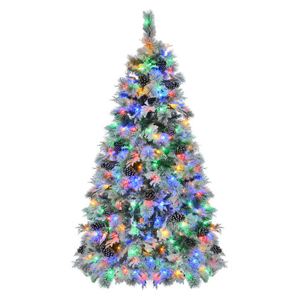 6' White Pre Lit Full Frosted Spruce Christmas Tree With Decorations