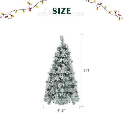 6' White Pre Lit Full Frosted Spruce Christmas Tree With Decorations