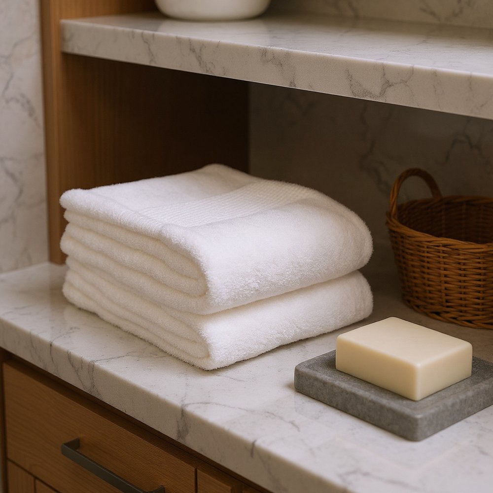 Set of Six White Cotton Quick Dry Terry Cloth Towels