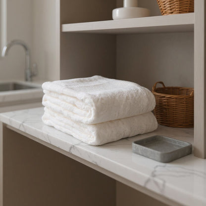 Set of Six White Cotton Quick Dry Terry Cloth Towels