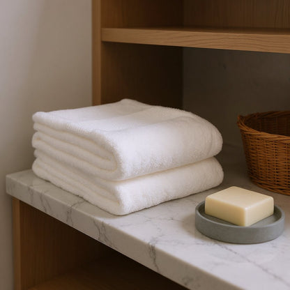 Set of Six White Cotton Quick Dry Terry Cloth Towels