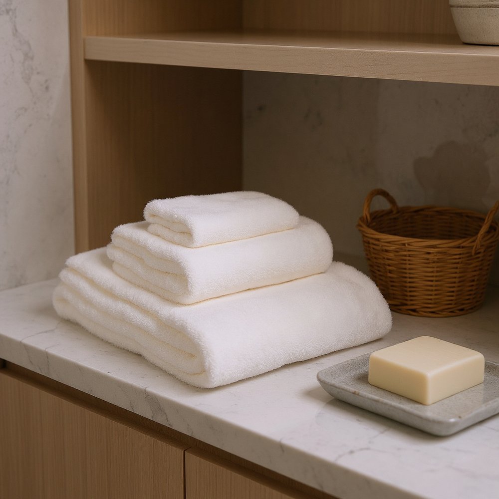 Set of Six White Cotton Quick Dry Terry Cloth Towels