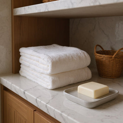 Set of Two Ivory Cotton 13" X 13" Quick Dry Terry Cloth Washcloths