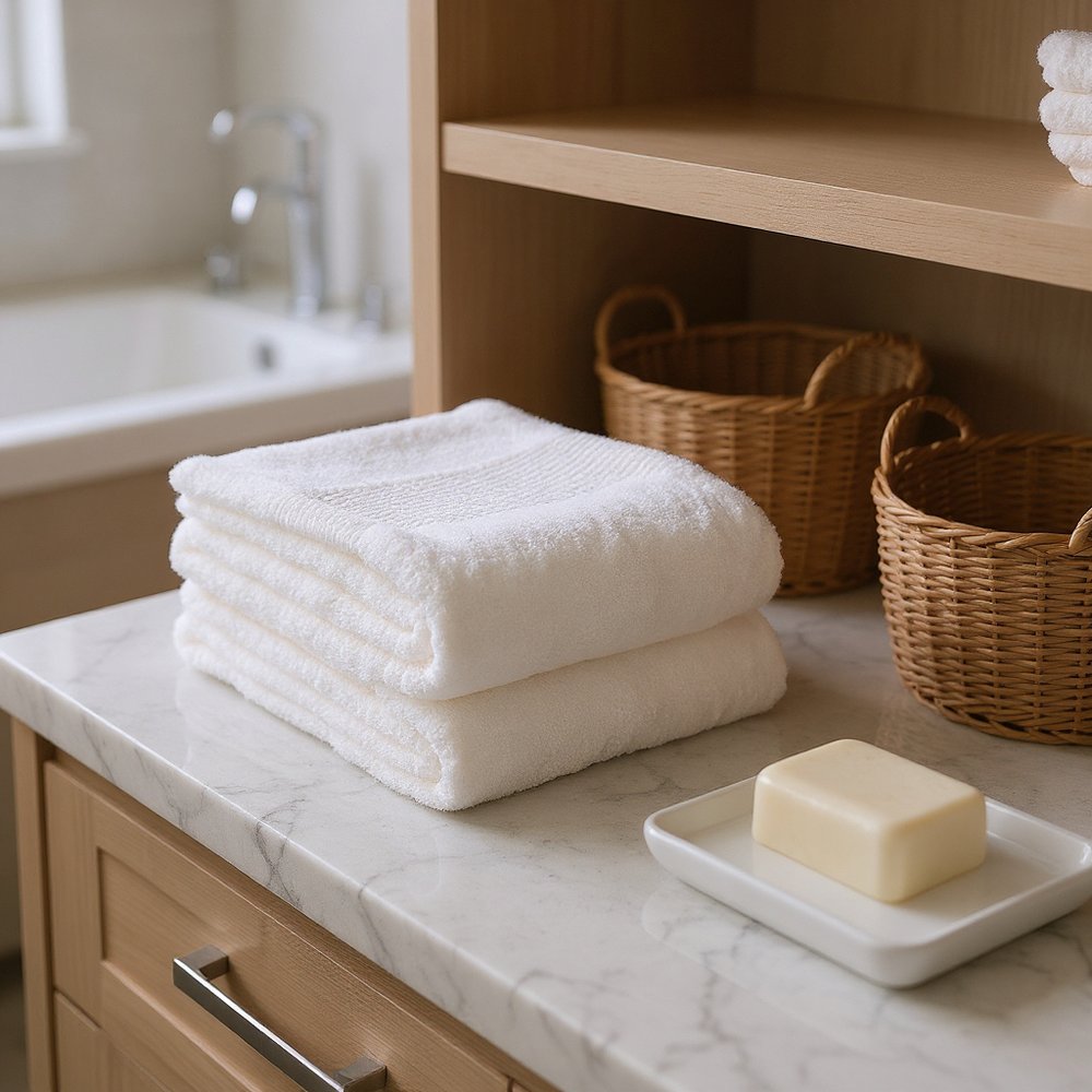 Set of Two Ivory Cotton 13" X 13" Quick Dry Terry Cloth Washcloths