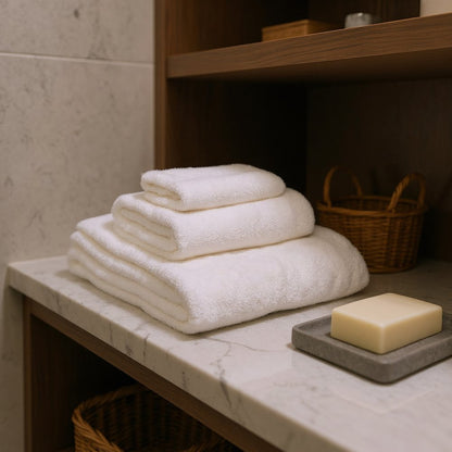 Set of Two Ivory Cotton 13" X 13" Quick Dry Terry Cloth Washcloths