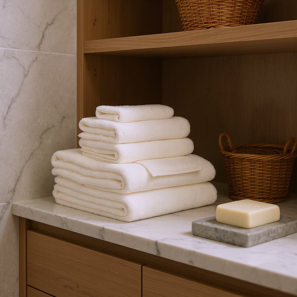 Set of Two Ivory Cotton 13" X 13" Quick Dry Terry Cloth Washcloths