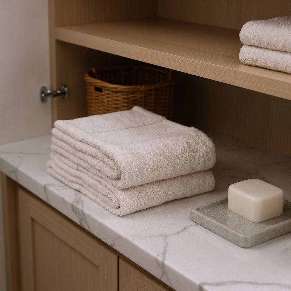 Set of Two Beige Cotton 13" X 13" Quick Dry Terry Cloth Washcloths