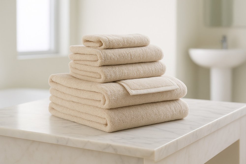 Set of Two Beige Cotton 13" X 13" Quick Dry Terry Cloth Washcloths