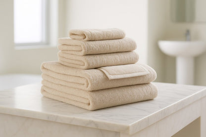Set of Two Beige Cotton 13" X 13" Quick Dry Terry Cloth Washcloths