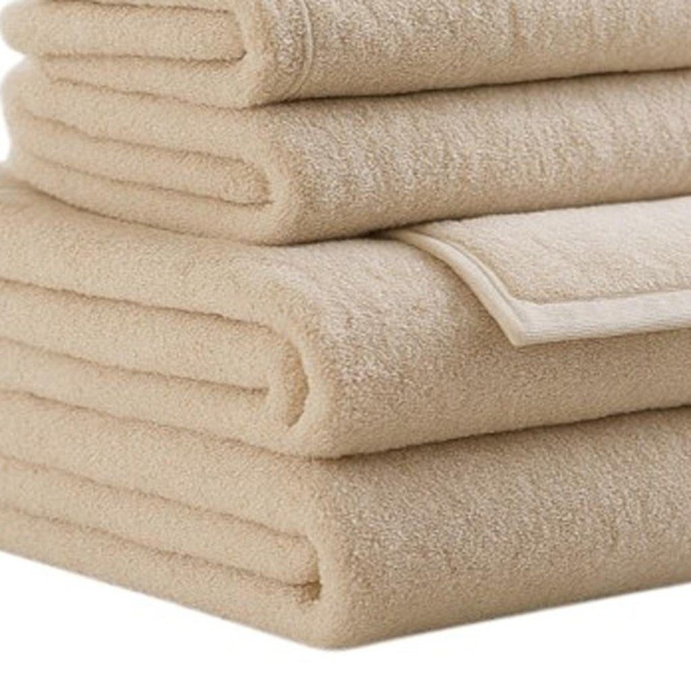 Set of Two Beige Cotton 13" X 13" Quick Dry Terry Cloth Washcloths