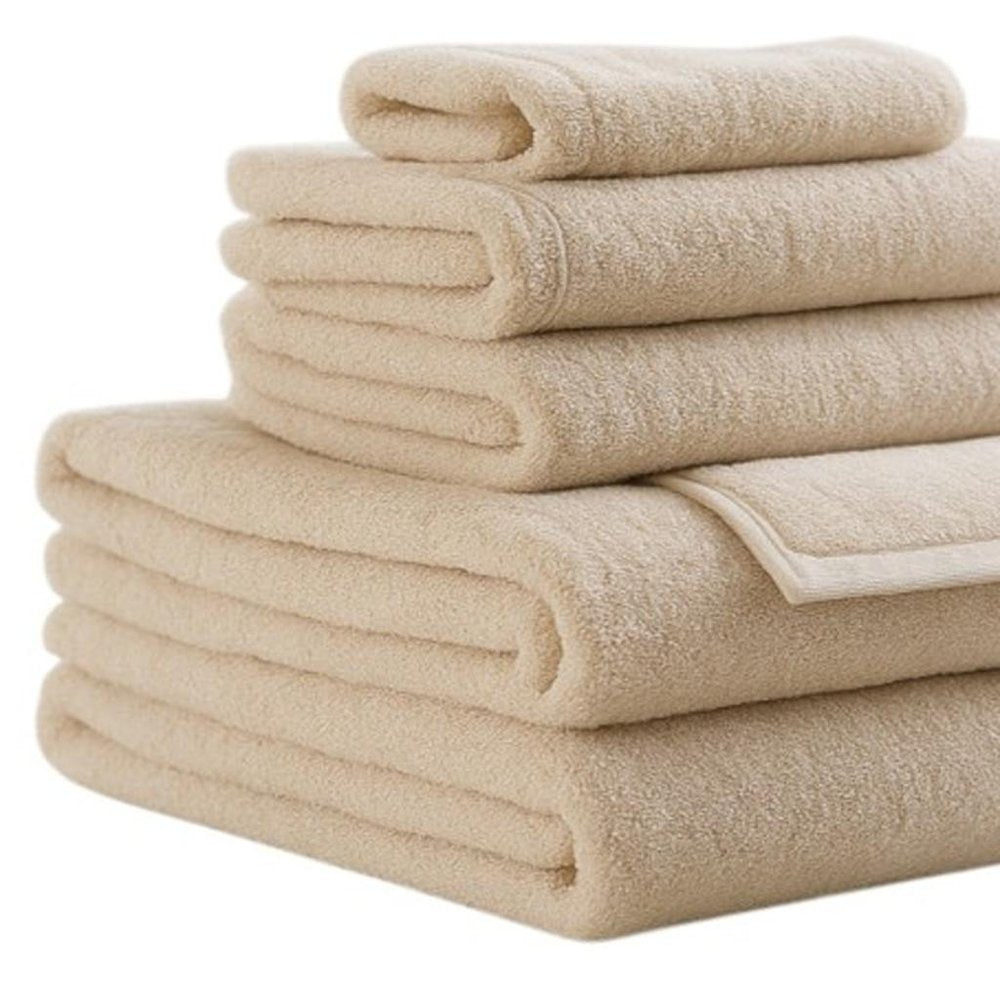 Set of Two Beige Cotton 13" X 13" Quick Dry Terry Cloth Washcloths