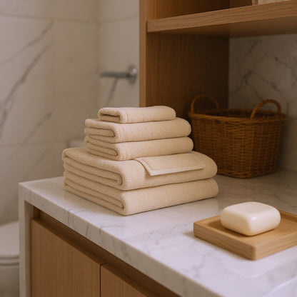 Set of Two Beige Cotton 13" X 13" Quick Dry Terry Cloth Washcloths