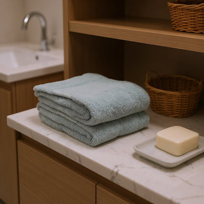 Set of Two Sea Green Cotton 13" X 13" Quick Dry Terry Cloth Washcloths