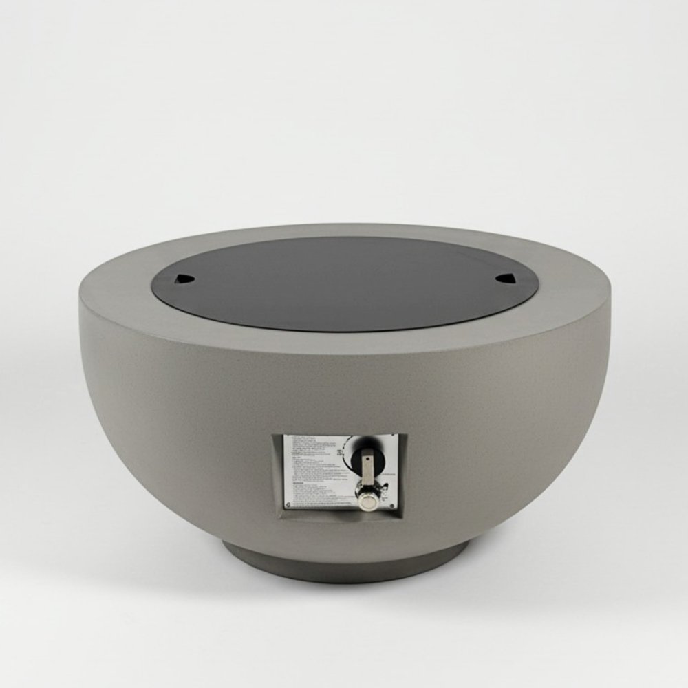 40000 BTU 28" Gray Magnesium Oxide Propane Round Fire Pit Table With Cover