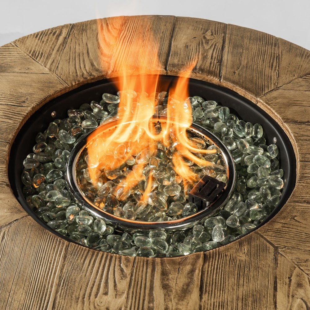 50000 BTU 30" Black And Brown Steel Propane Round Fire Pit Table