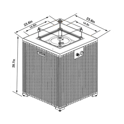 50000 BTU 24" Espresso Wicker Propane Rectangular Fire Pit Table