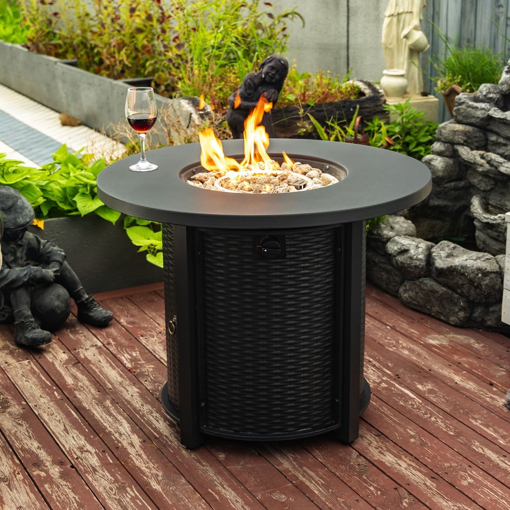 50000 BTU 32" Black Steel Propane Round Fire Pit Table