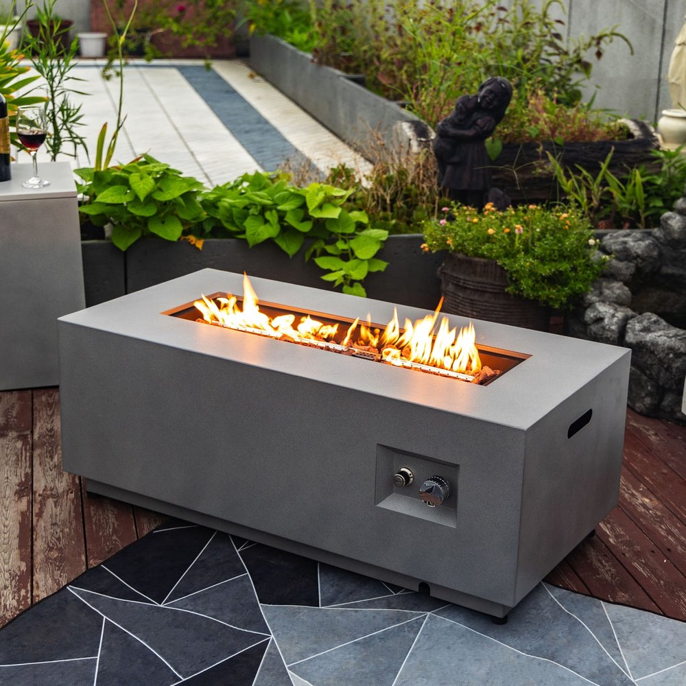 50000 BTU 42" Gray Steel Propane Rectangular Fire Pit Table With Cover