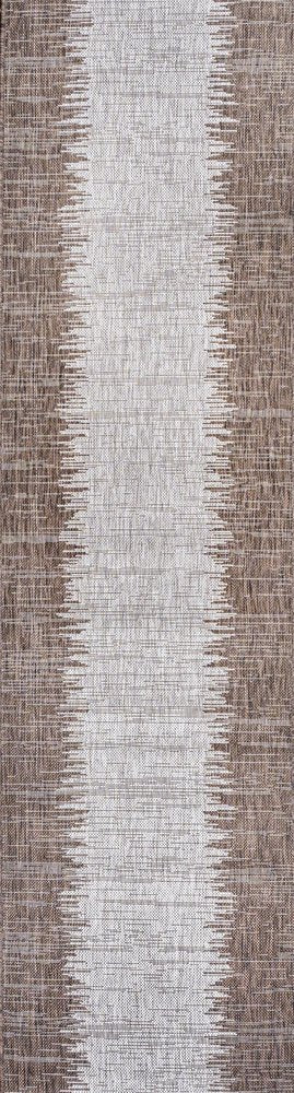 10' Brown And Beige Striped Indoor Outdoor Runner Rug